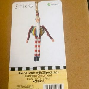 Enesco Christmas Ornament - Round Santa with Striped Legs